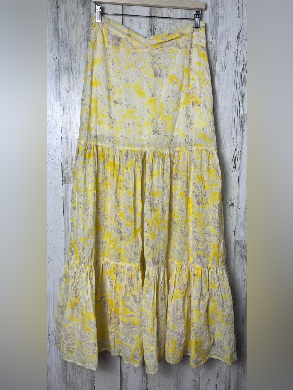 Luxxel Yellow and Gray Floral Print Maxi Dress w/front slit large